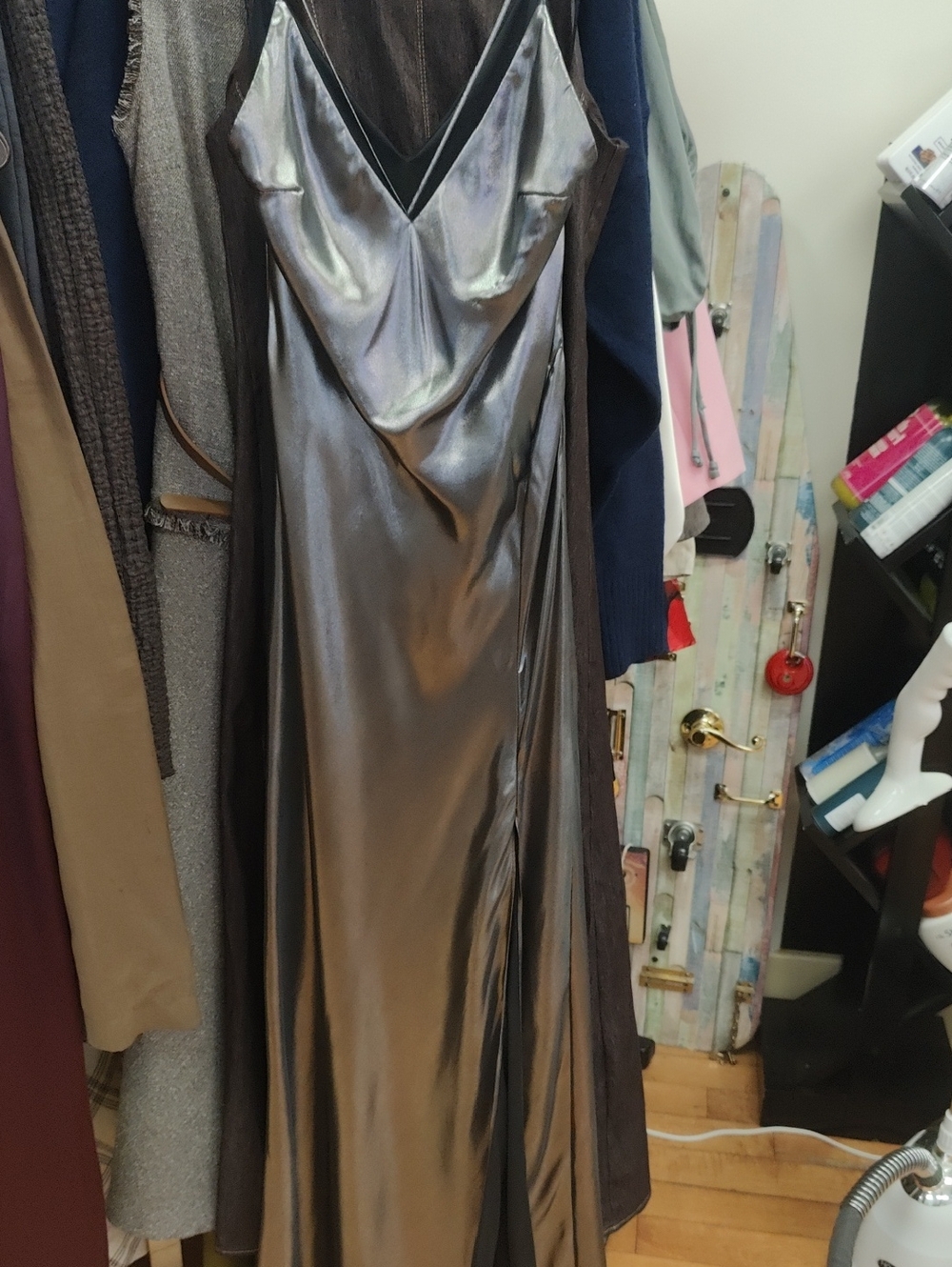 OMG! The Best! Satin Slip Maxi Dress in Iridescent Gray